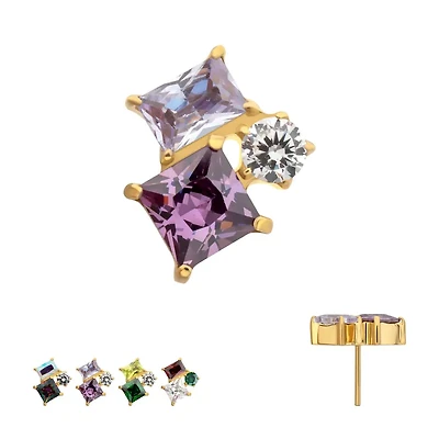 Lustre Cluster Baguette Princess Round 24kt Gold PVD Threadless Top