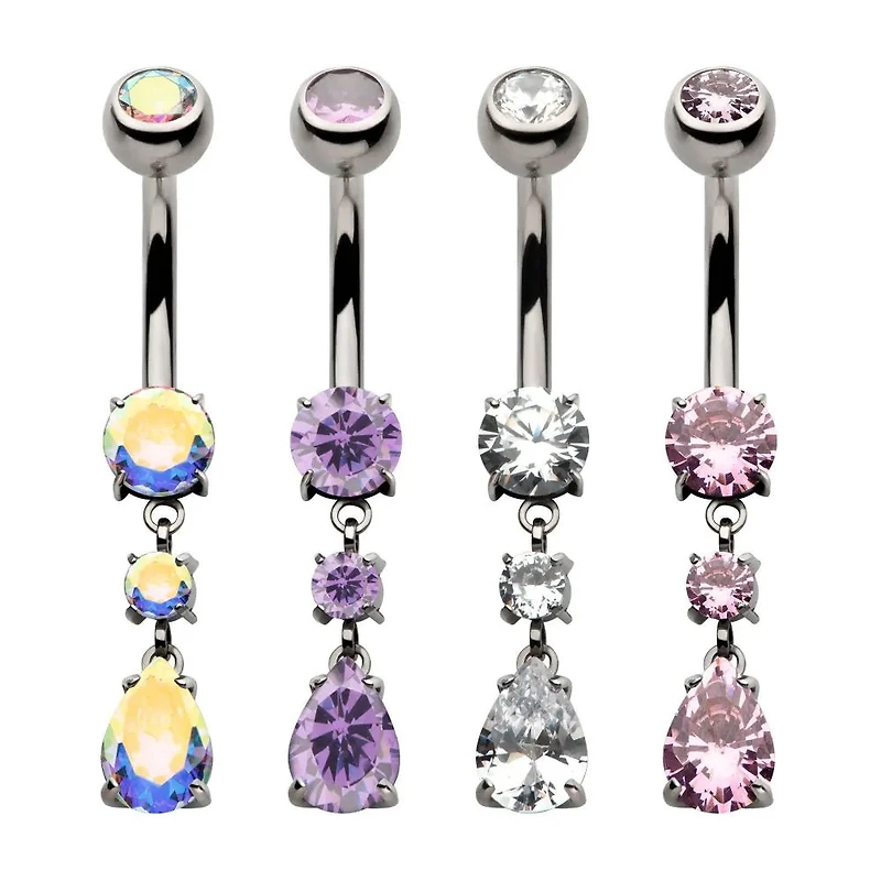 2 Round 1 Teardrop Prong Dangle Navel