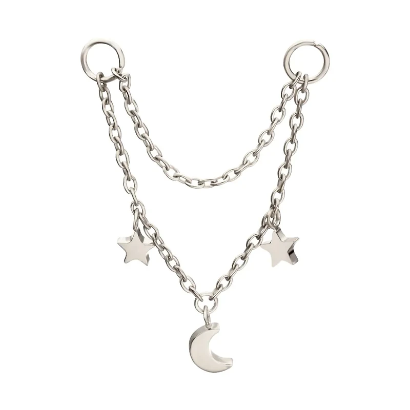 Star & Moon 20mm / 24mm Platinum PVD Rolo Chain