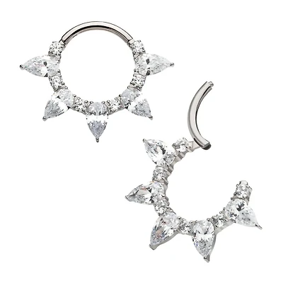 Round And Teardrop Cluster Titanium Hinged Hoop