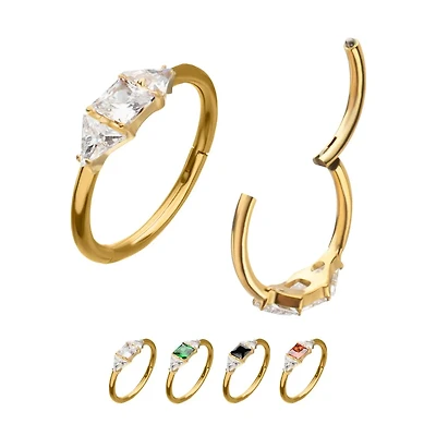Square And 2 Triangle Side Facing 24kt Gold PVD Hinged Hoop
