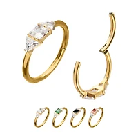 Square And 2 Triangle Side Facing 24kt Gold PVD Hinged Hoop