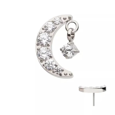 Crescent Moon CZ With Prong Dangle Threadless Top