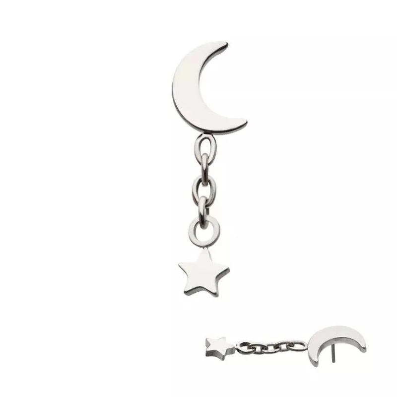 Crescent Moon With Star On Chain Threadless Top