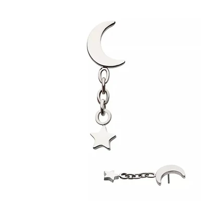 Crescent Moon With Star On Chain Threadless Top