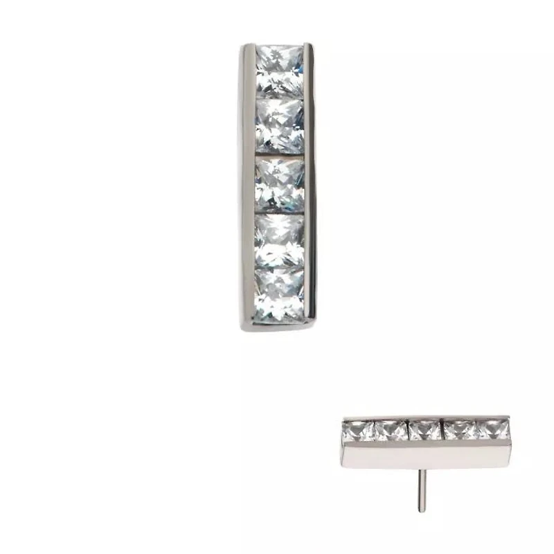 Titanium Threadless With Clear 5 Cluster Bar Top