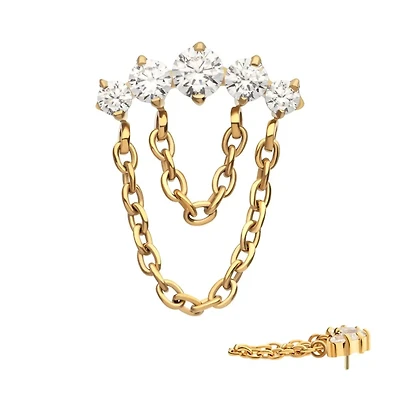 5 Prong Jewels 2 Chains 24kt Gold Threadless Top