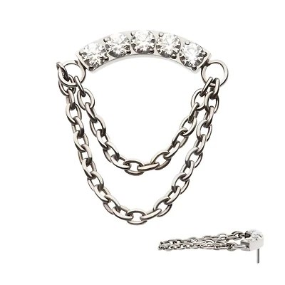 5 CZ Curved Bar With 2 Chains Treadless Top