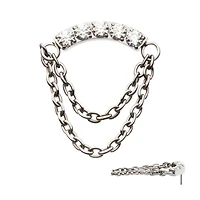 5 CZ Curved Bar With 2 Chains Treadless Top