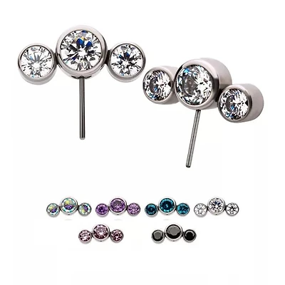 3 Bezel CZ Cluster Side Facing Threadless Top