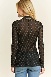 Polka-dot Mesh Long Sleeve Top