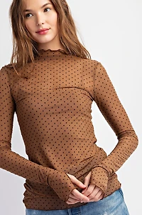 Polka Dot Mesh Long Sleeve Top