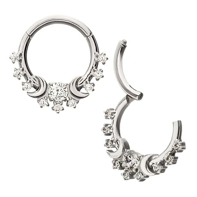 Triple Moon Phase Multi Cluster Titanium Hinged Hoop