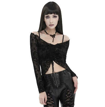 Velvet Burnout Ruched Front Crop Top
