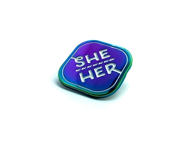 She/Her Rainbow Metal Pronoun Pin