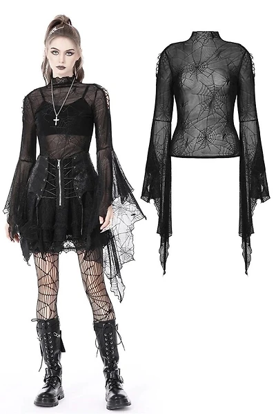 Punk Spider Mesh Exaggerated Slvs