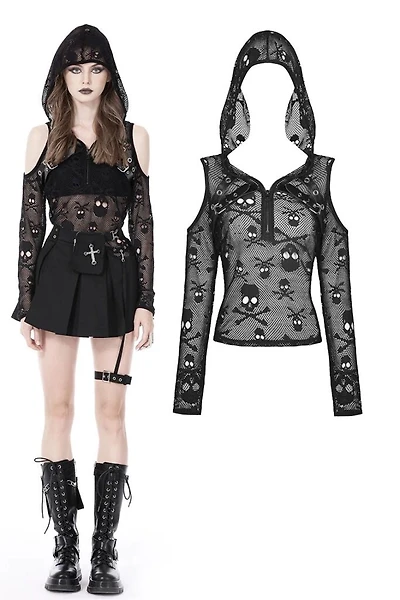 Skull Cold Shoulder Hoodie