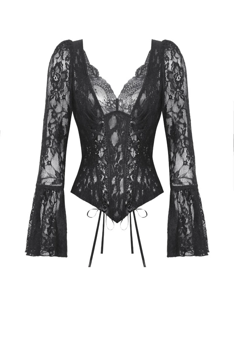 Gothic Dark Lace Sexy Deep V Neck Top