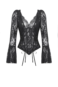Gothic Dark Lace Sexy Deep V Neck Top