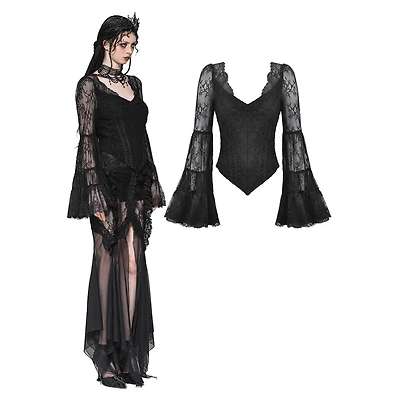 Gothic Romance Lace Bell Sleeve Layered Cuff Top