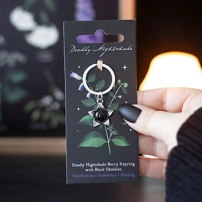 Deadly Nightshade Gothic Keyring With Black Obsidian