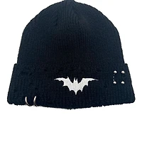 White Bat Distressed Pierced Beanie