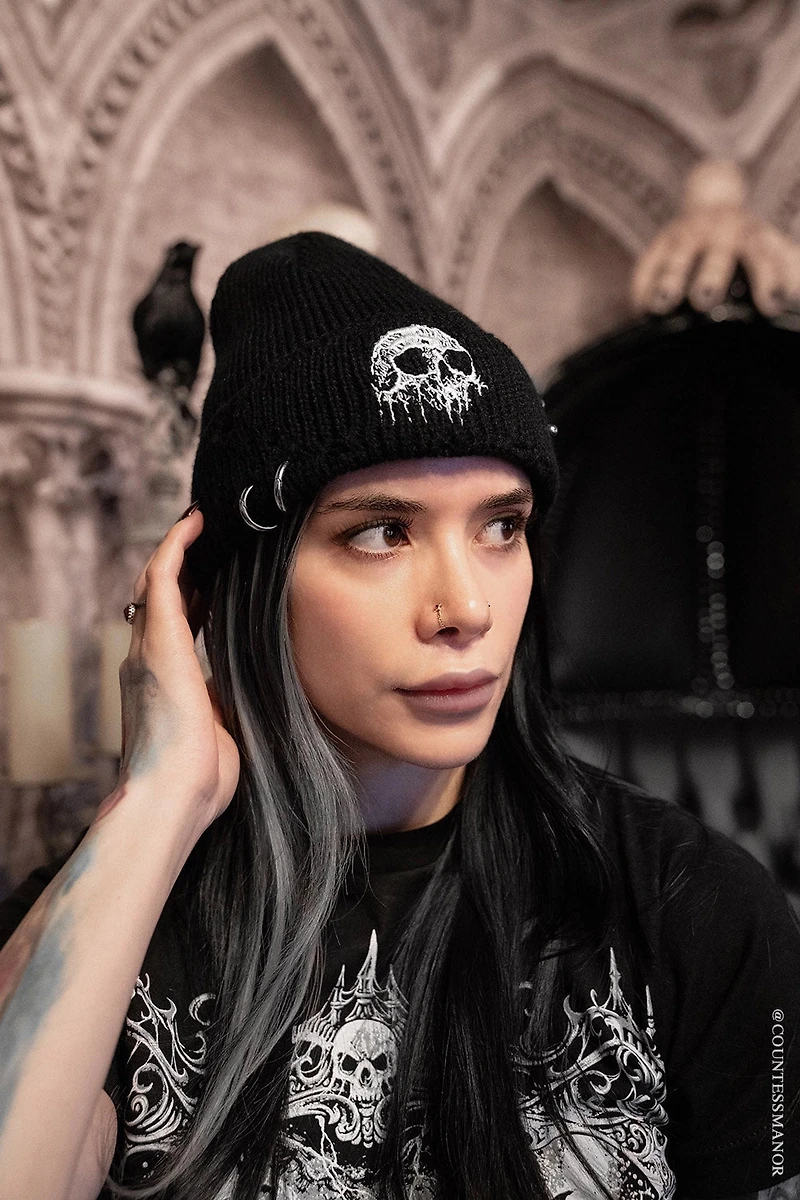 Distressed Pierced Beanie Skull Drip