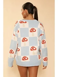 Checkered Mushroom Knit Cardigan