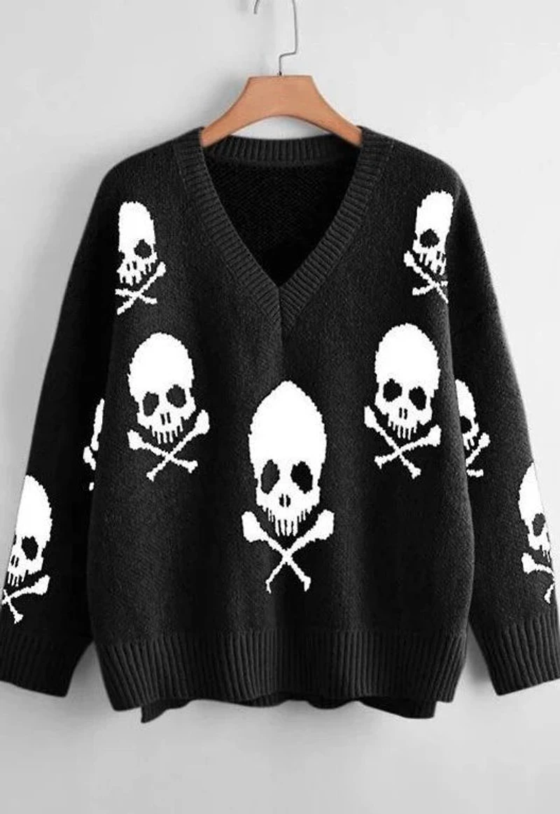 Skull V Neck Sweater