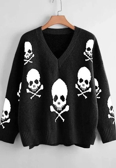 Skull V Neck Sweater
