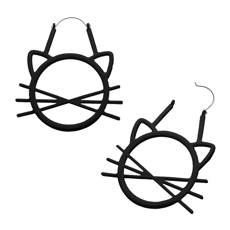 Matte Black PVD Cat Head Outline with Whiskers Plug Hangers