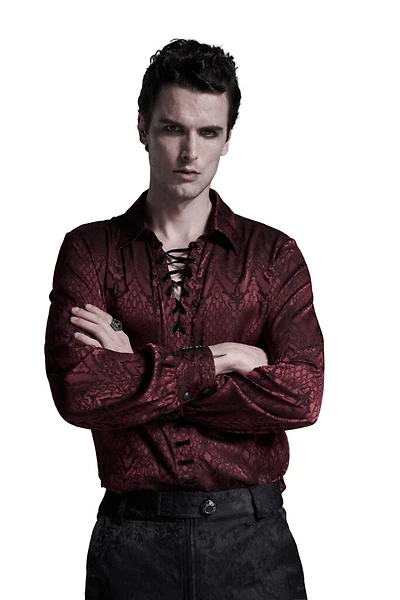 Gothic Jacquard Burgundy Shirt Plus