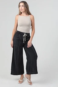 Wide Leg Drawstring Waistband Corduroy Pants