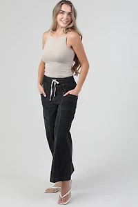 Wide Leg Drawstring Waistband Corduroy Pants