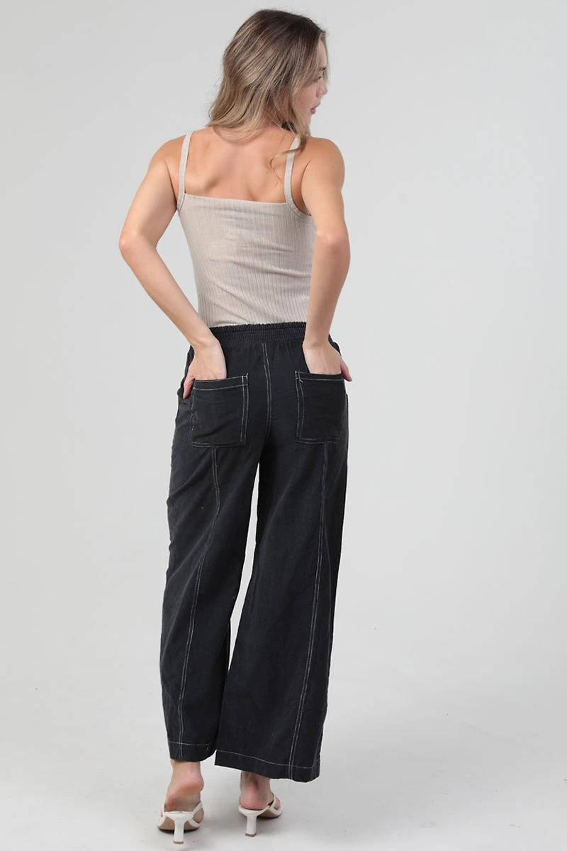 Wide Leg Drawstring Waistband Corduroy Pants