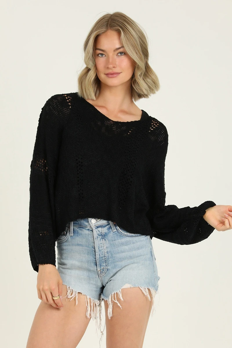 Black V Neck Long Sleeve Pullover