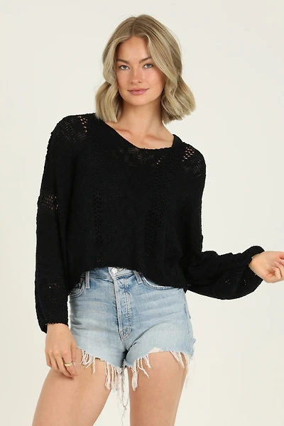 Black V Neck Long Sleeve Pullover