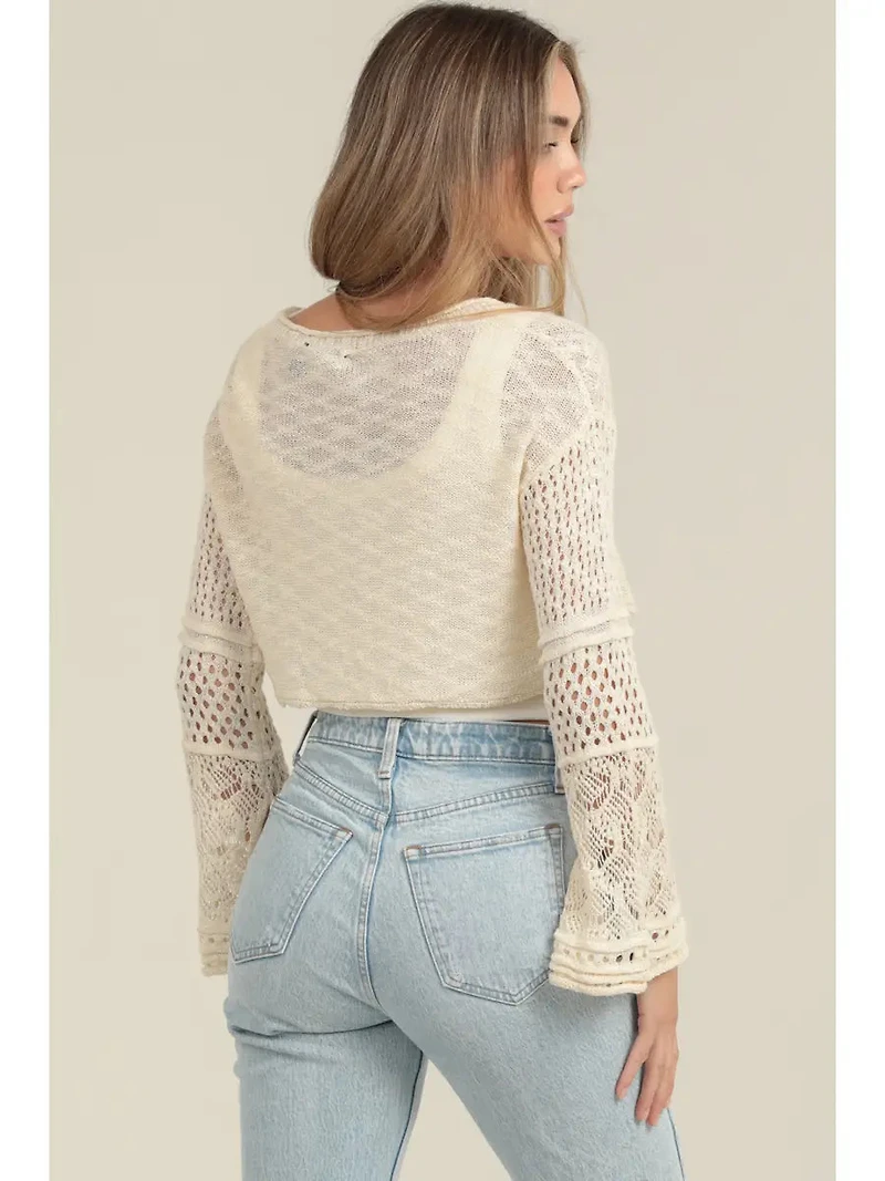 Flare Sleeve Tie Front Crop Cardigan Sweater