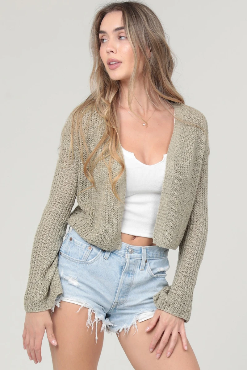 Sage Cropped Open Front Cardigan