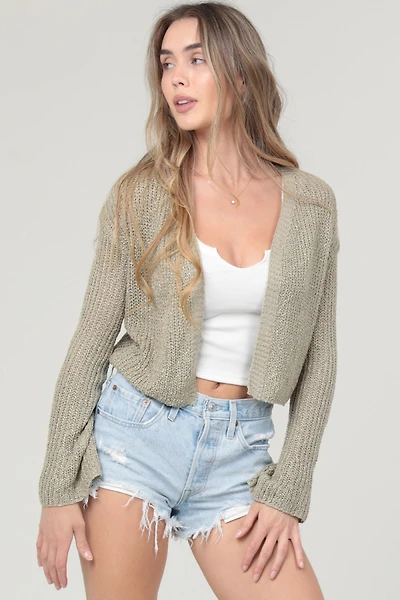 Sage Cropped Open Front Cardigan