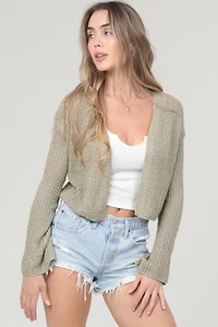 Sage Cropped Open Front Cardigan