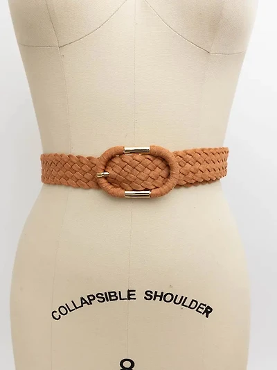 Camel Braided Suede Oval Buckle Belt