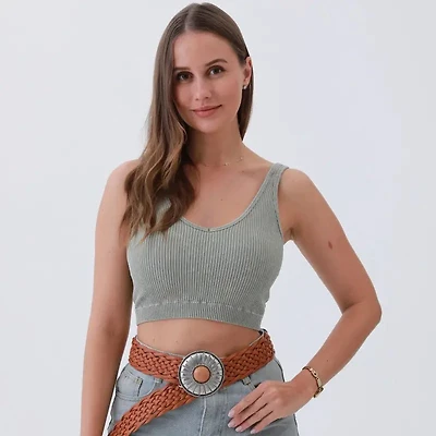 Camel Wide Belt – Stone-Embedded Round Buckle