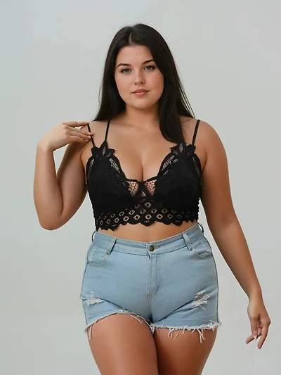 Plus Size Padded Lace Longline Bralette