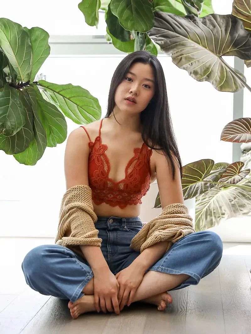 Rust Padded Lace Longline Bralette