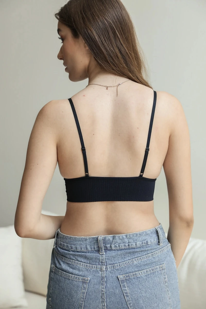 Black Lace Longline Seamless Bralette