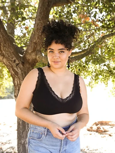 Black Lace Trim Padded Plus Bralette