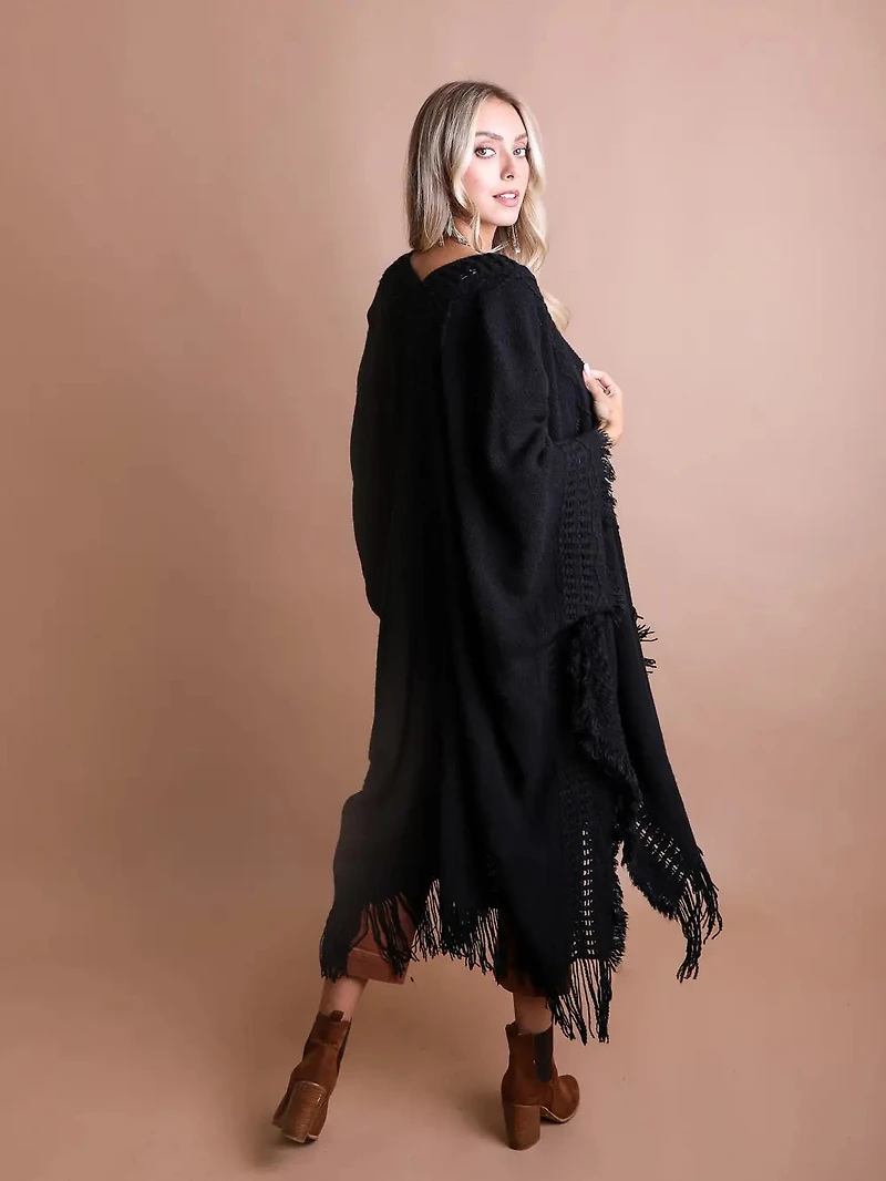 Open Work Frayed Border Cardigan