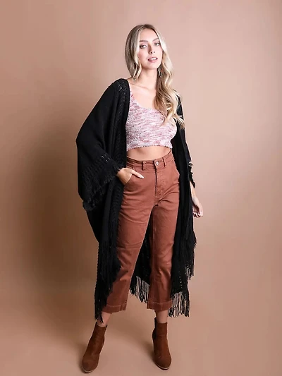 Open Work Frayed Border Cardigan