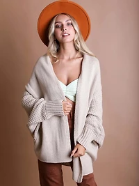Beige Bat Sleeve Knit Cardigan